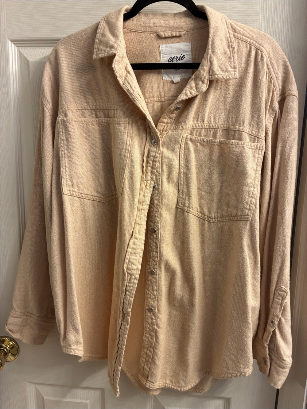 aerie Beige Button-Down Pocket Shirt